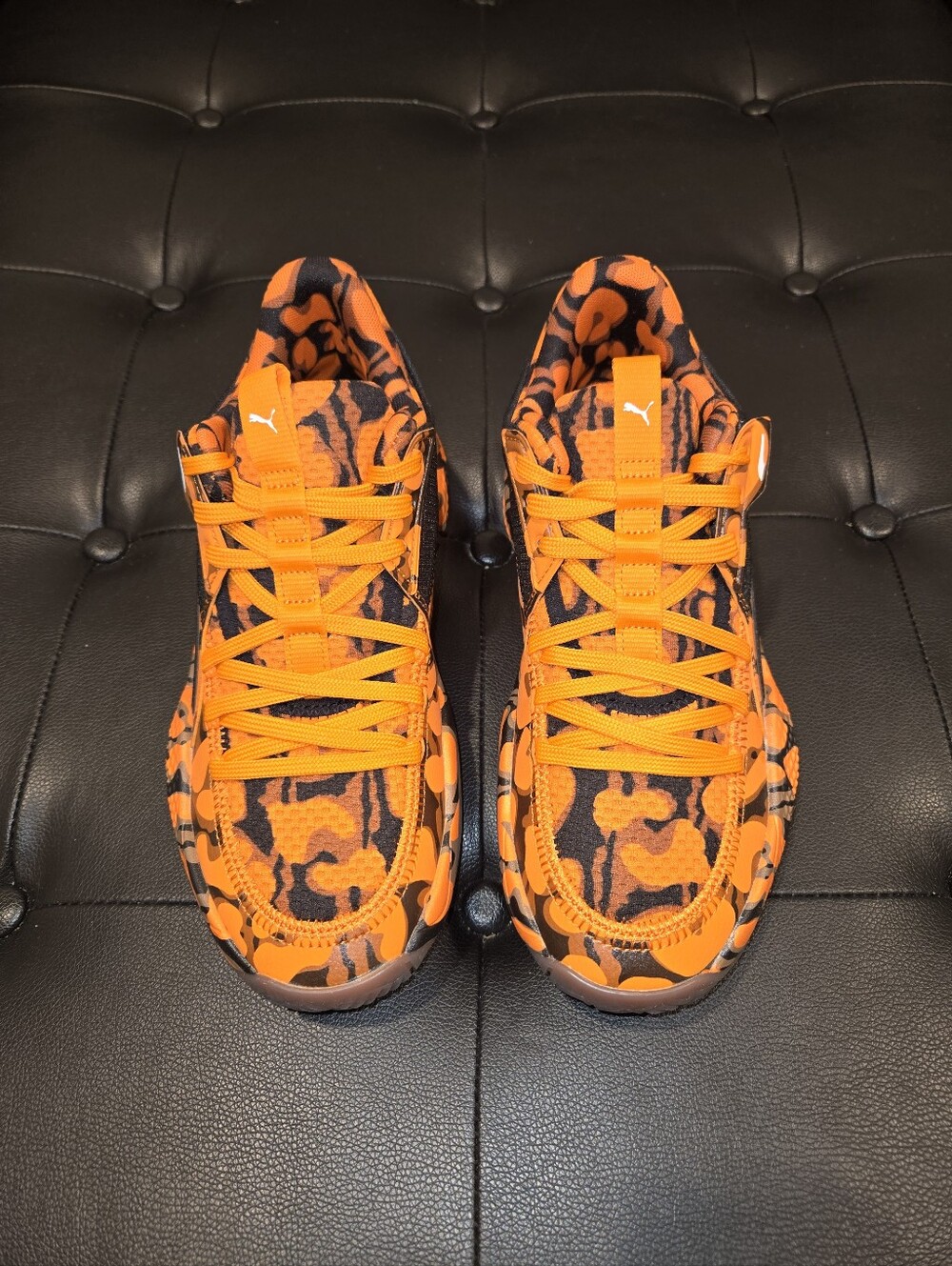 Puma Bright Orange Tiger-Print Athletic Sneakers